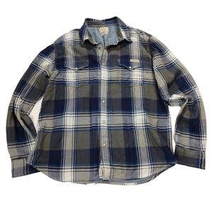 Lucky Brand Women's Pearl Snap Flannel Shirt Size XL Blue Plaid Chambray Lined